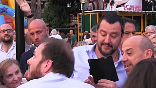 Italy's interior minister Matteo Salvini poses for a selfie