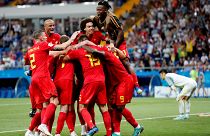 Belgium's Nacer Chadli celebrates scoring their third goal