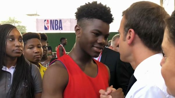 Watch: Emmanuel Macron is a hit with Nigeria's youngsters Watch: Emmanuel Macron is a hit with Nigeria's youngsters
