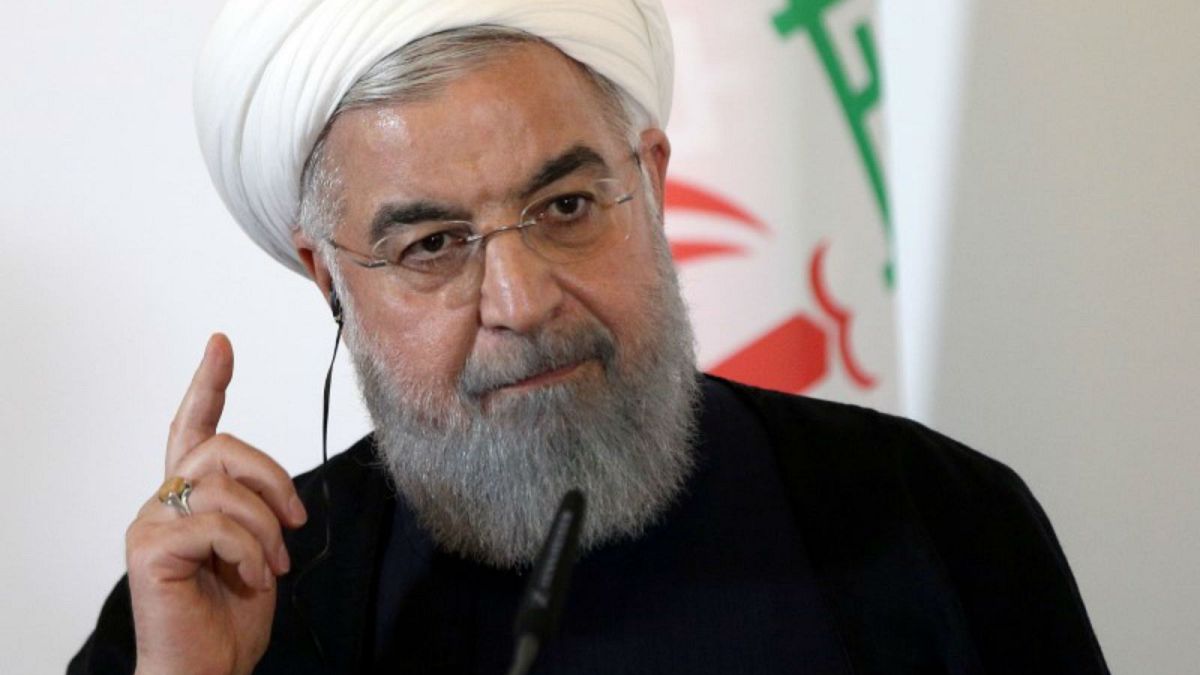 الرئيس الإيراني حسن روحاني خلال مؤتمر صحفي في فيينا يوم 4 يوليو تموز 2018. 