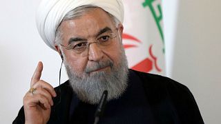 الرئيس الإيراني حسن روحاني خلال مؤتمر صحفي في فيينا يوم 4 يوليو تموز 2018.
