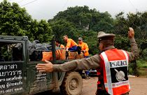 Rescue workers near the Tham Luang cave complex in Thailand on July 8, 2018