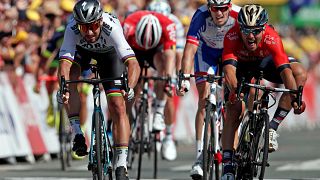 Sagan in yellow after winning stage two of the Tour de France