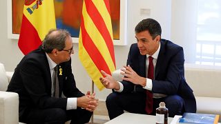  Pedro Sánchez (j) spanyol elnök fogadta Quim Torra (b) katalán vezetőt