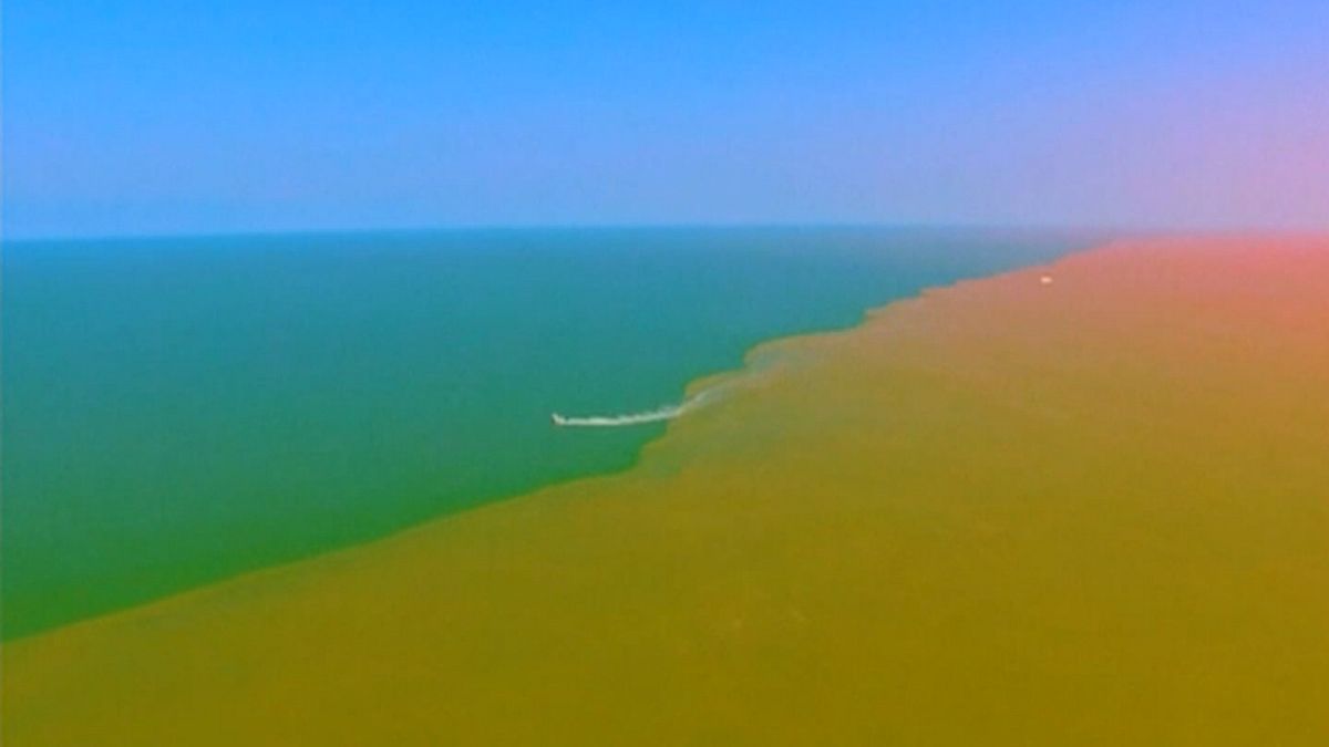 شاهد: نهر من الطين يحول سطح البحر إلى عرض سحري