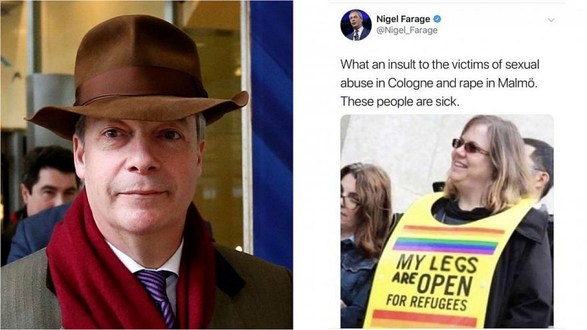 Farage tuitea una foto falsa atacando a activistas pro-refugiados
