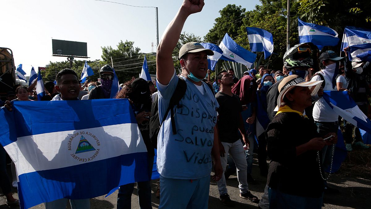 People shouting slogans against Nicaragua's president Daniel Ortega