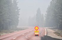 Une route fermée en raison d'incendies de forêt en Suède