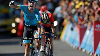 Magnus Cort Nielsen célébre sa victoire d'étape sur le Tour de France
