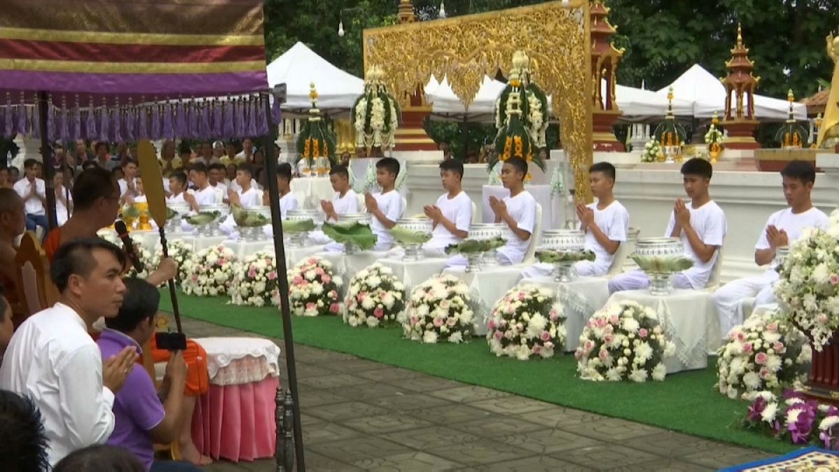 Thai cave boys take part in Buddhist ordination ceremony