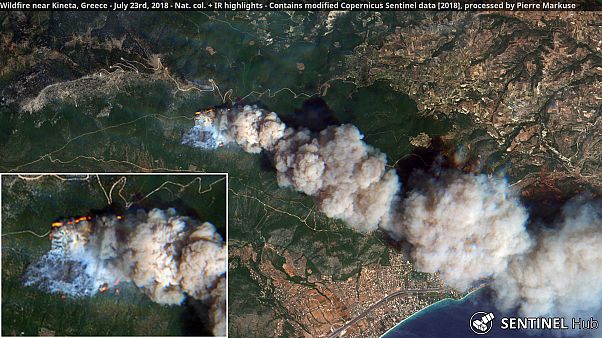Satellitenbilder: Die Waldbrände in Griechenland vom All aus gesehen Satellitenbilder: Die Waldbrände in Griechenland vom All aus gesehen