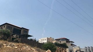Smoke trails left by Israeli missiles near the city of Safed