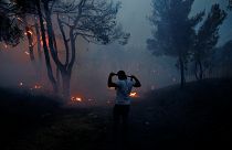 شاهد: يونانيون يلجأون إلى البحر هرباً من النار