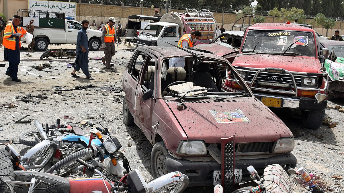 Bomb disposal unit surveys the bomb site in Quetta
