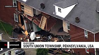 شاهد: انهيار جزئي لمبنى في ولاية بنسلفانيا بفعل الرياح