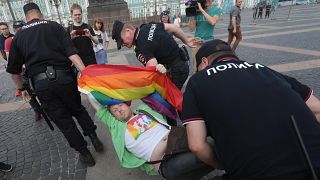 Russian police break up Gay Pride protest in St Petersburg