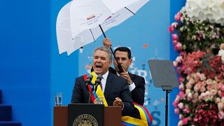 رئيس كولومبيا الجديد إيفان دوكي في كلة خلال حفل تنصيبه في 7/8/2018