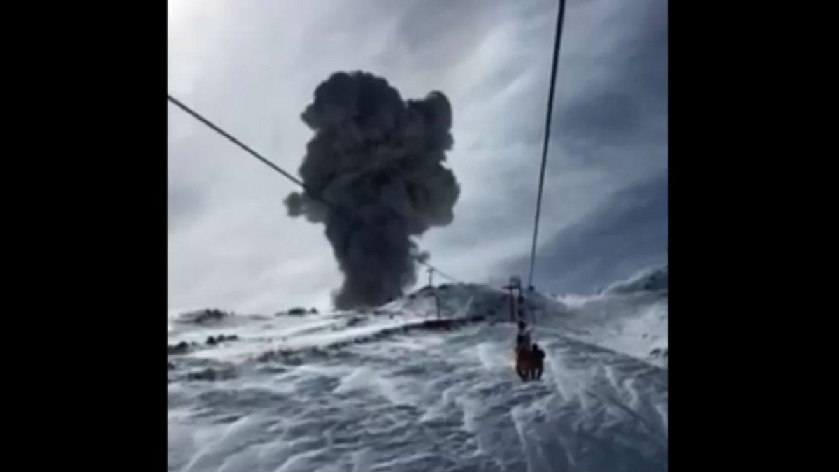 Watch: Volcanic eruption caught on camera … from a ski lift!