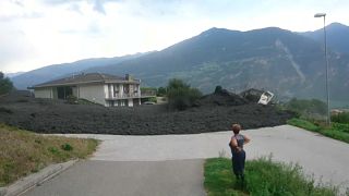 Mudslide through the village Chamoson in the canton Valais