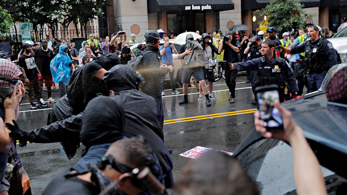 Counter-protesters clash with police in Washington, DC.