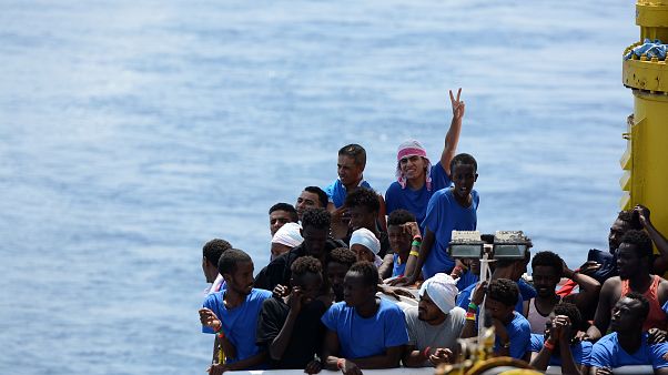 Migrants rest on board migrant rescue ship Aquarius Migrants rest on board migrant rescue ship Aquarius