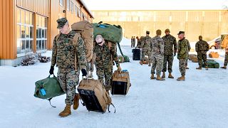 Infantes de marina estadounidenses llegan a Stjordal, Noruega en 2017.