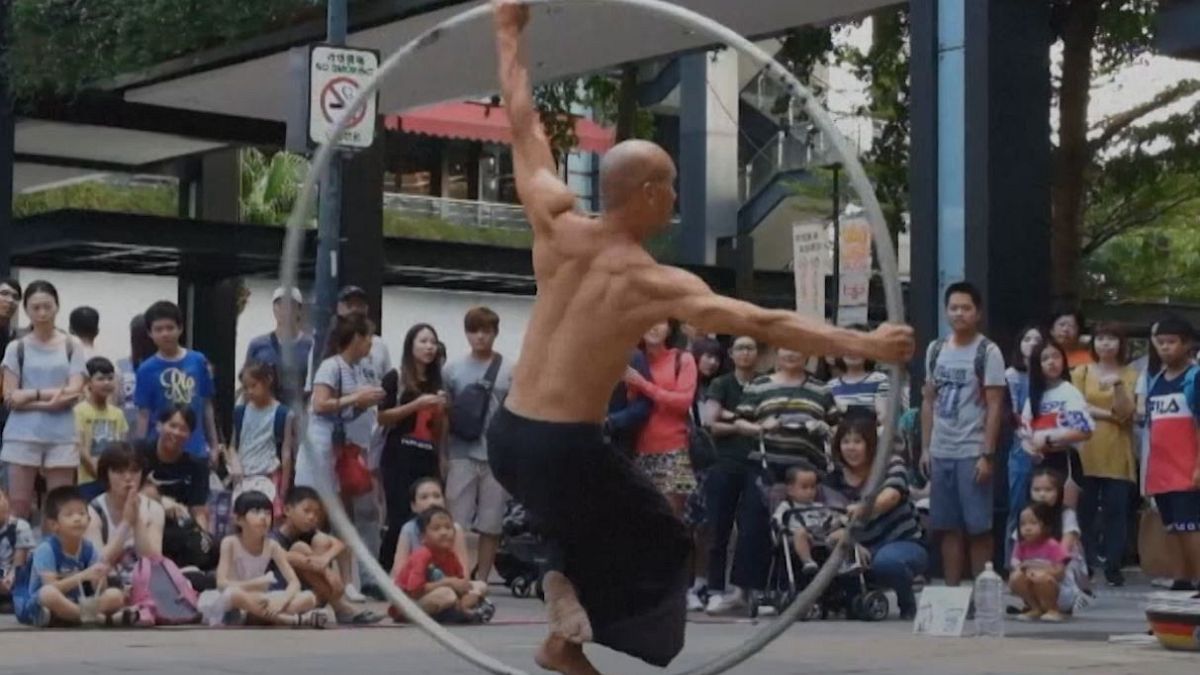 Watch: Taiwan's spinning acrobatic artist