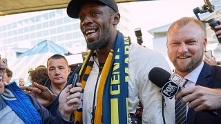 Usain Bolt touches down for his Australian football experience