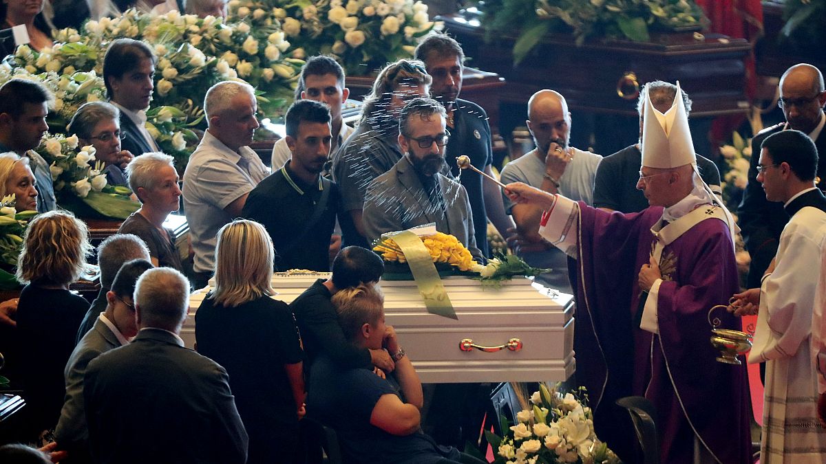 Mourners attend a state funeral for victims of the Genoa bridge collapse