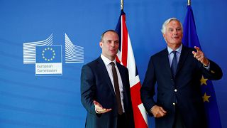 UK Brexit Secretary Dominic Raab and EU's Chief Negotiator Michel Barnier