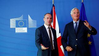 UK Brexit Secretary Dominic Raab and EU's Chief Negotiator Michel Barnier 