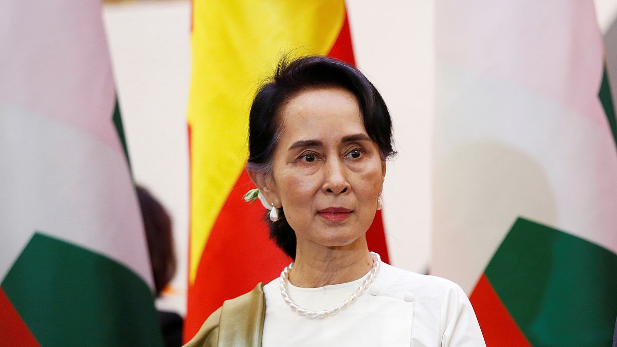زعيمة ميانمار أونج سان سو كي في هانوس بفيتنام يوم 19 أبريل نيسان 2018.