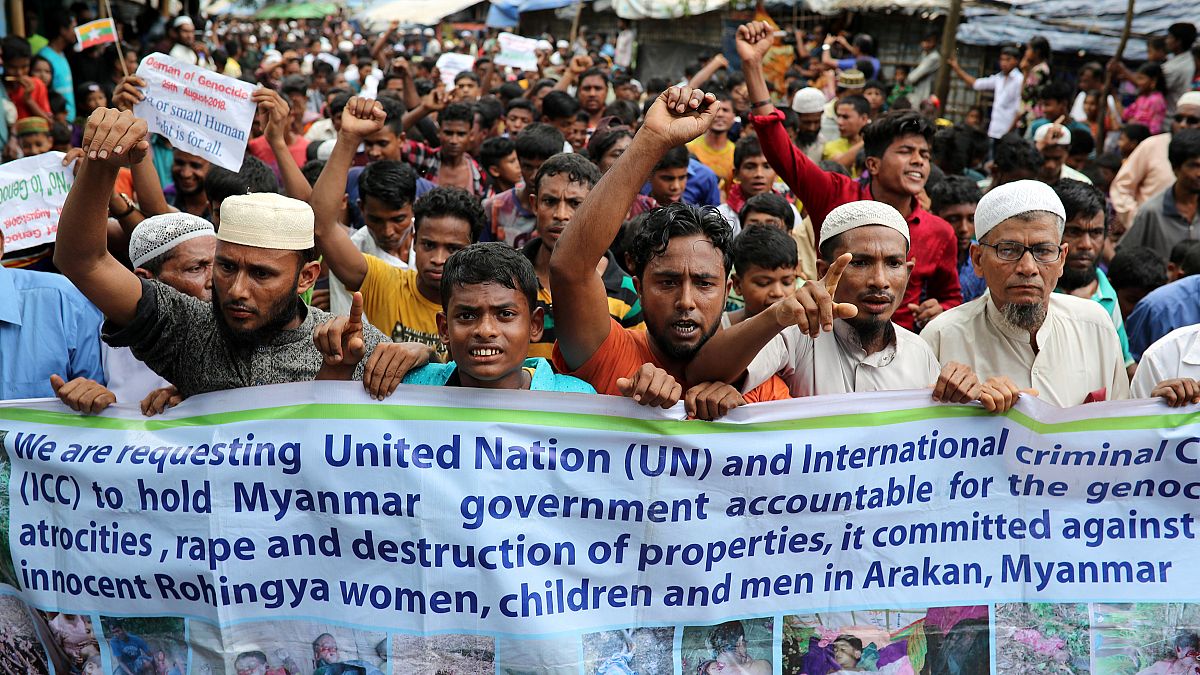 Musulmans rohingyas demandent justice à l'ONU en Birmanie.