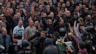 Allemagne 27/08/2018 : militants d'extrême droite à Chemnitz, en Saxe. 