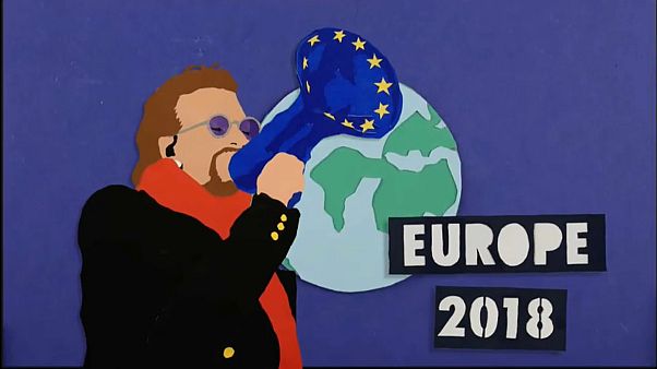 Le groupe U2 prend les couleurs de l'Europe Le groupe U2 prend les couleurs de l'Europe