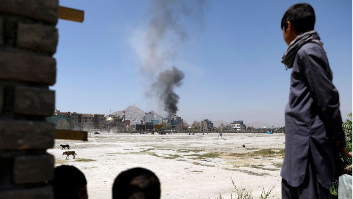 Smoke rises from the site of an attack in Kabul, Afghanistan August 2018.