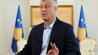 Kosovo President Hashim Thaci speaks during interview in Pristina, Kosovo 