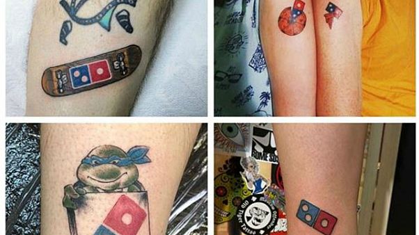 Bedava pizza için Dominos's Pizza logosunu dövme yaptırdılar Bedava pizza için Dominos's Pizza logosunu dövme yaptırdılar