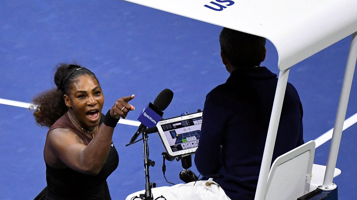 Serena Williams yells at chair umpire Carlos Ramos on Sept. 8, 2018.