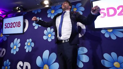 Sweden Democrats leader Jimmie Akesson as he waits for election results