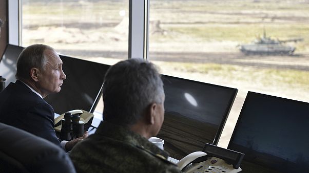 Russian President Vladimir Putin watches Vostok-2018 military drills. Russian President Vladimir Putin watches Vostok-2018 military drills.