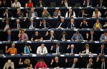 Members of the European Parliament vote on a copyright law in Strasbourg