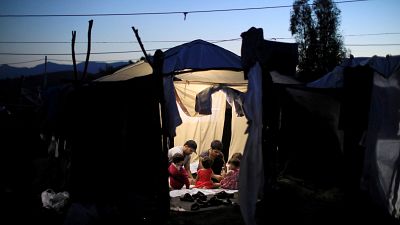A makeshift camp next to the Moria camp for refugees and migrants in Lesbos