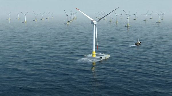 Simulation en images de synthèse d'un futur parc d'éoliennes en mer Simulation en images de synthèse d'un futur parc d'éoliennes en mer