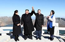 Moon Jae-in and North Korean leader Kim Jong Un