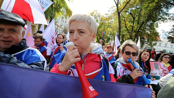People take part in an anti-government demonstration of public-sector trade People take part in an anti-government demonstration of public-sector trade