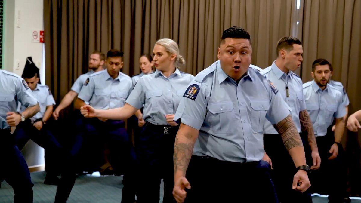 Auckland police officers perform haka at graduation ceremony