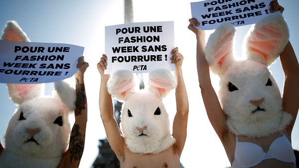 Happening à Paris contre la fourrure sur les podiums Happening à Paris contre la fourrure sur les podiums