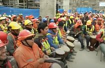 Chilean construction workers relieve stress with percussion