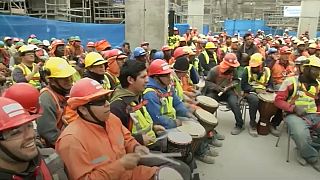 Chilean construction workers relieve stress with percussion